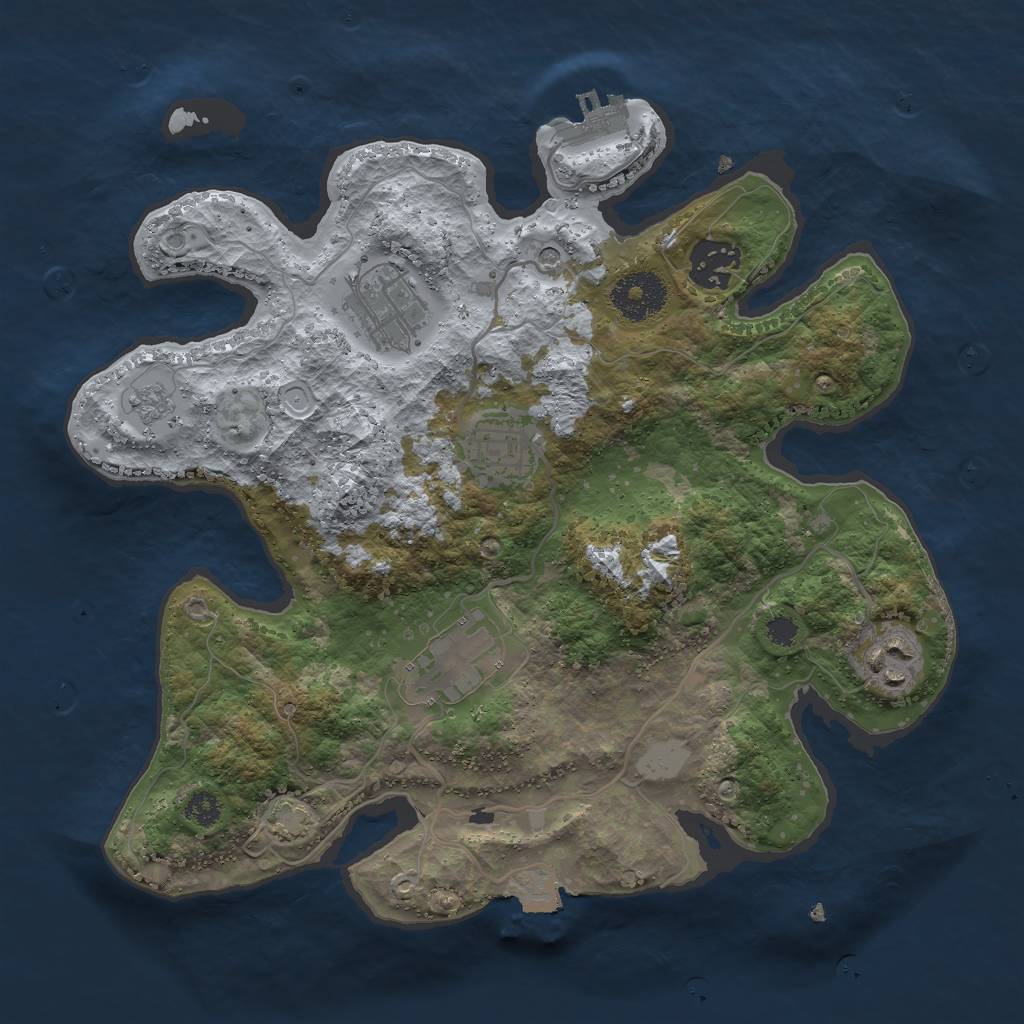 Rust Map: Procedural Map, Size: 3000, Seed: 2053676242, 12 Monuments