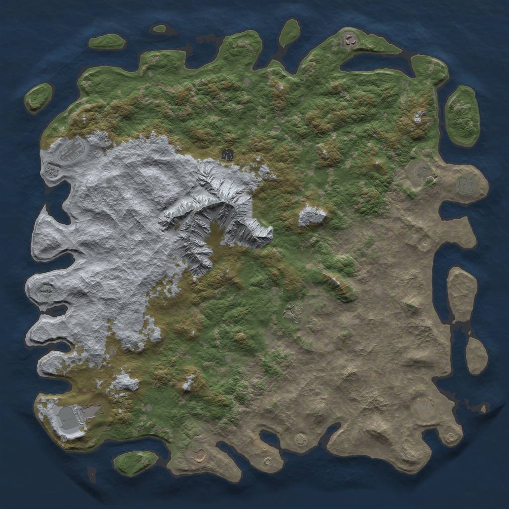 Rust Map: Barren, Size: 6000, Seed: 4137285, 14 Monuments