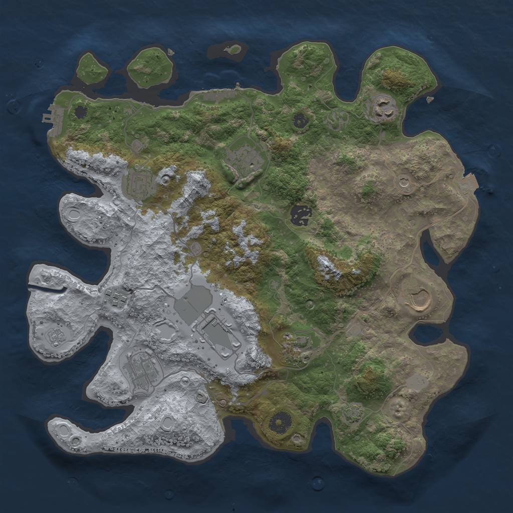 Rust Map: Procedural Map, Size: 3500, Seed: 321114221, 17 Monuments