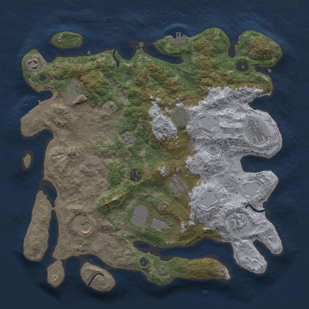 Rust Map: Procedural Map, Size: 3850, Seed: 28243860, 18 Monuments