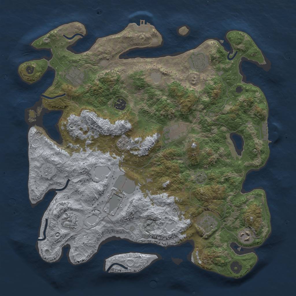 Rust Map: Procedural Map, Size: 3800, Seed: 387251280, 17 Monuments