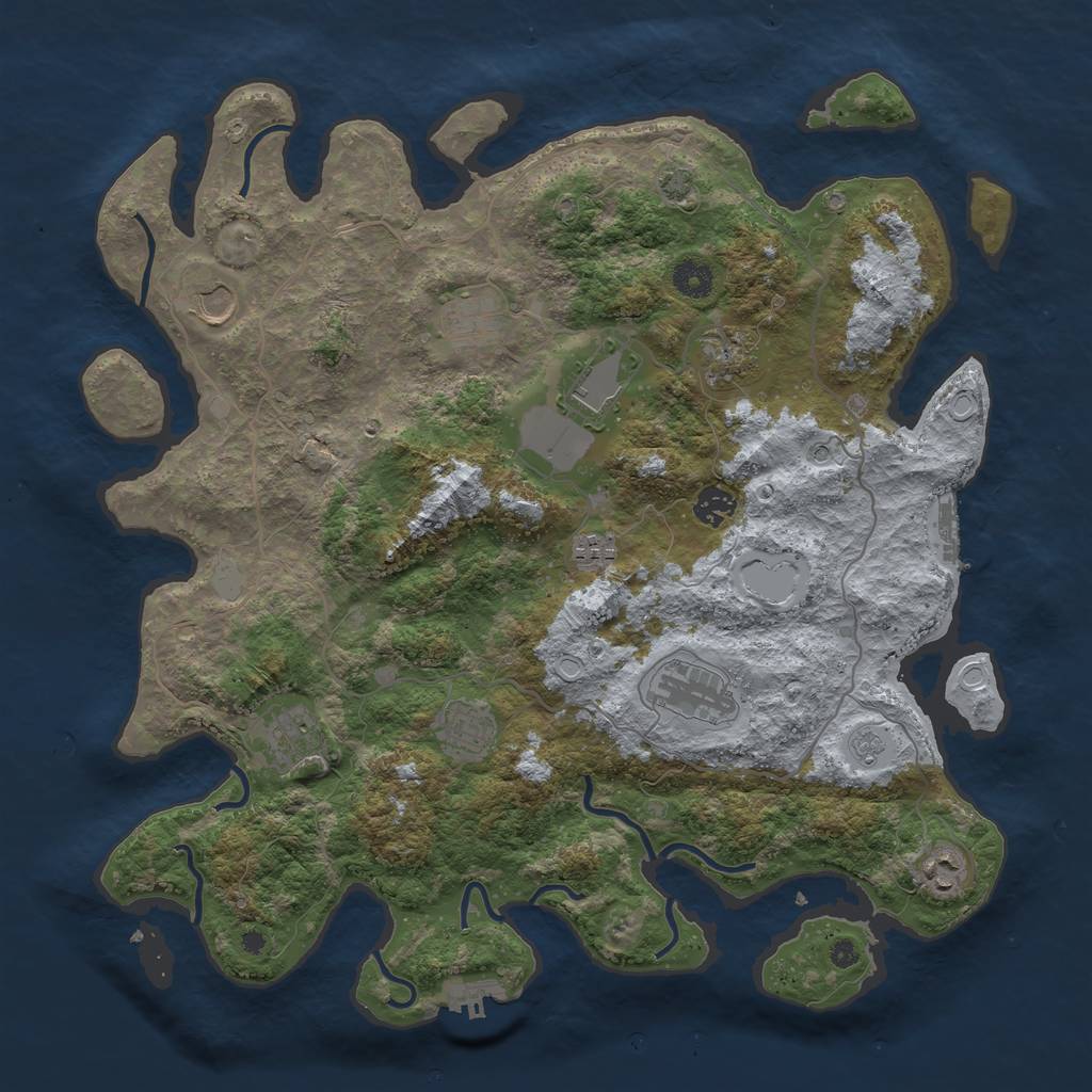 Rust Map: Procedural Map, Size: 4100, Seed: 74857423, 18 Monuments