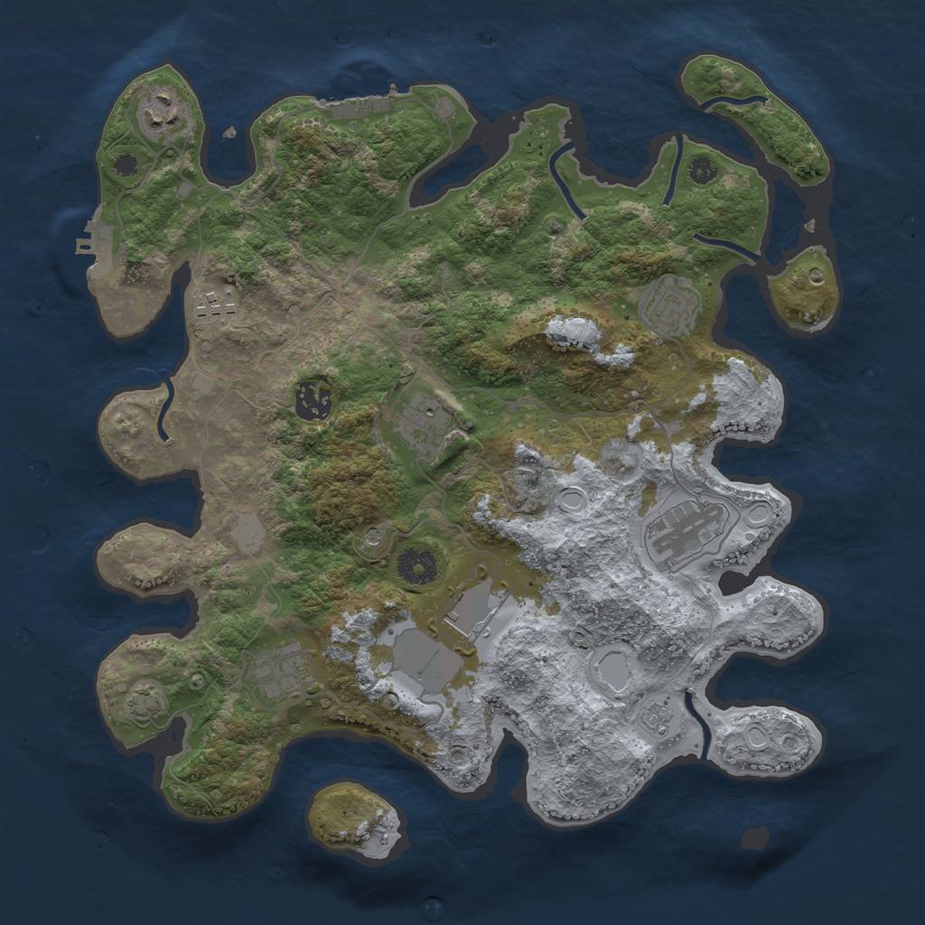 Rust Map: Procedural Map, Size: 3550, Seed: 40094580, 16 Monuments