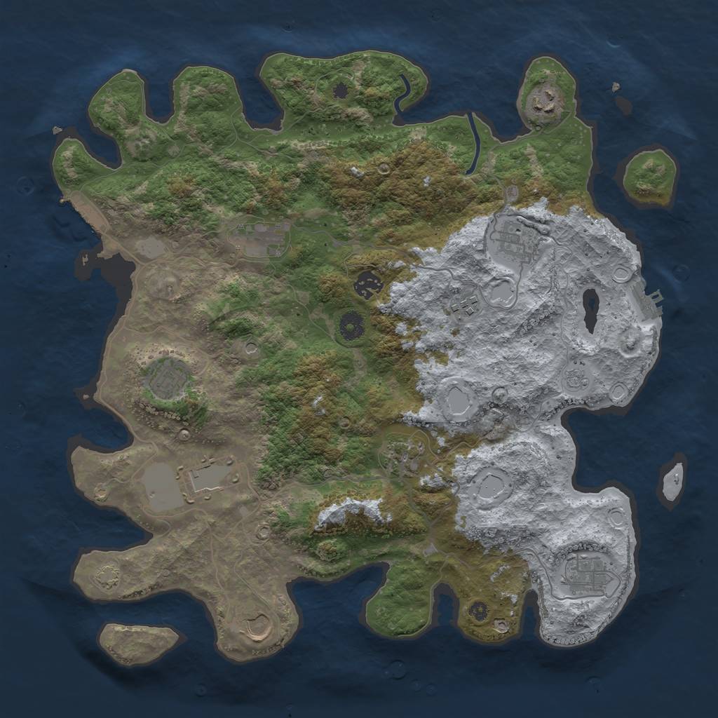Rust Map: Procedural Map, Size: 3950, Seed: 2056694157, 18 Monuments