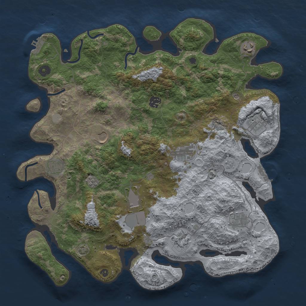 Rust Map: Procedural Map, Size: 3950, Seed: 71802780, 18 Monuments