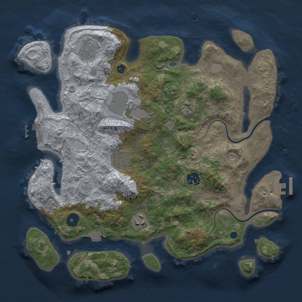 Rust Map: Procedural Map, Size: 3500, Seed: 74938454, 13 Monuments