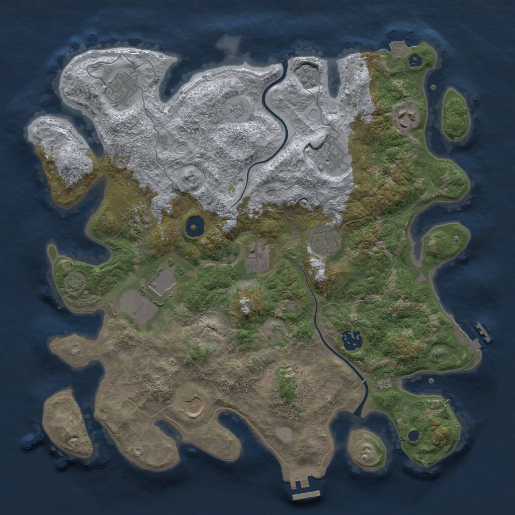 Rust Map: Procedural Map, Size: 3750, Seed: 45923563, 16 Monuments