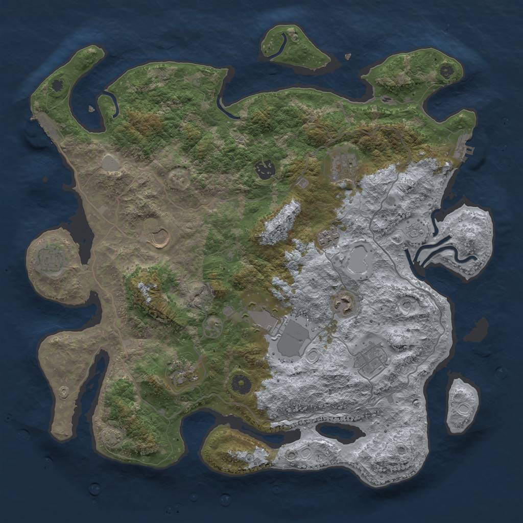 Rust Map: Procedural Map, Size: 4000, Seed: 30073, 17 Monuments