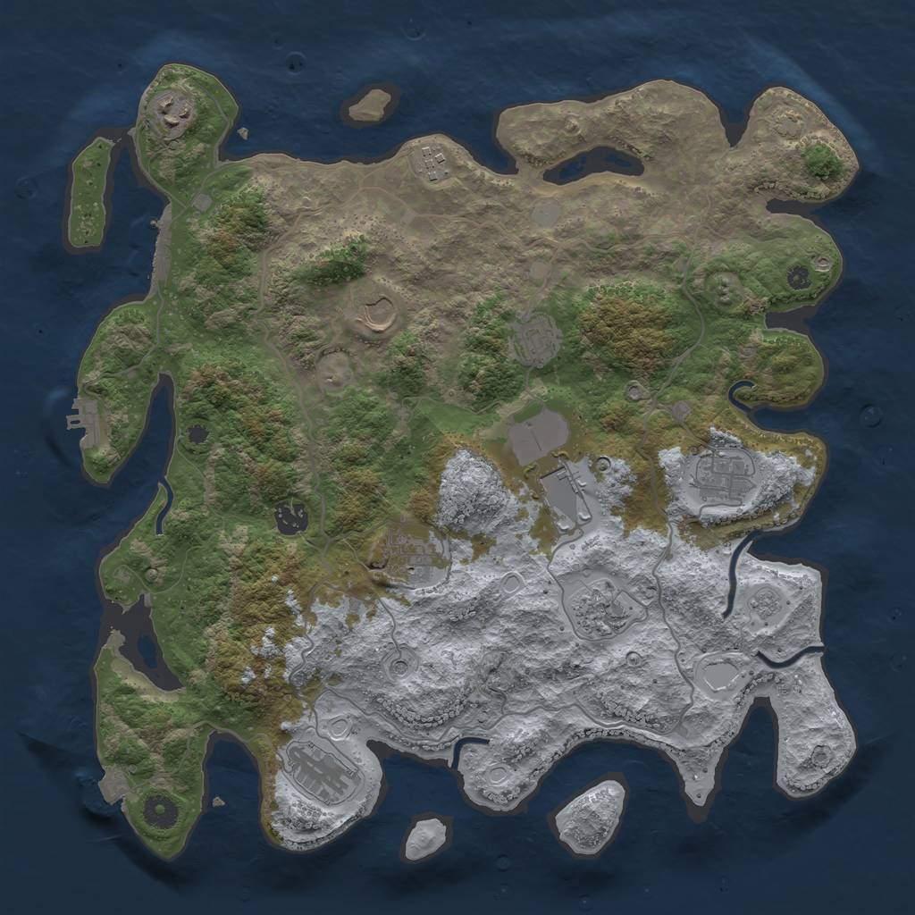Rust Map: Procedural Map, Size: 4000, Seed: 5232023, 18 Monuments