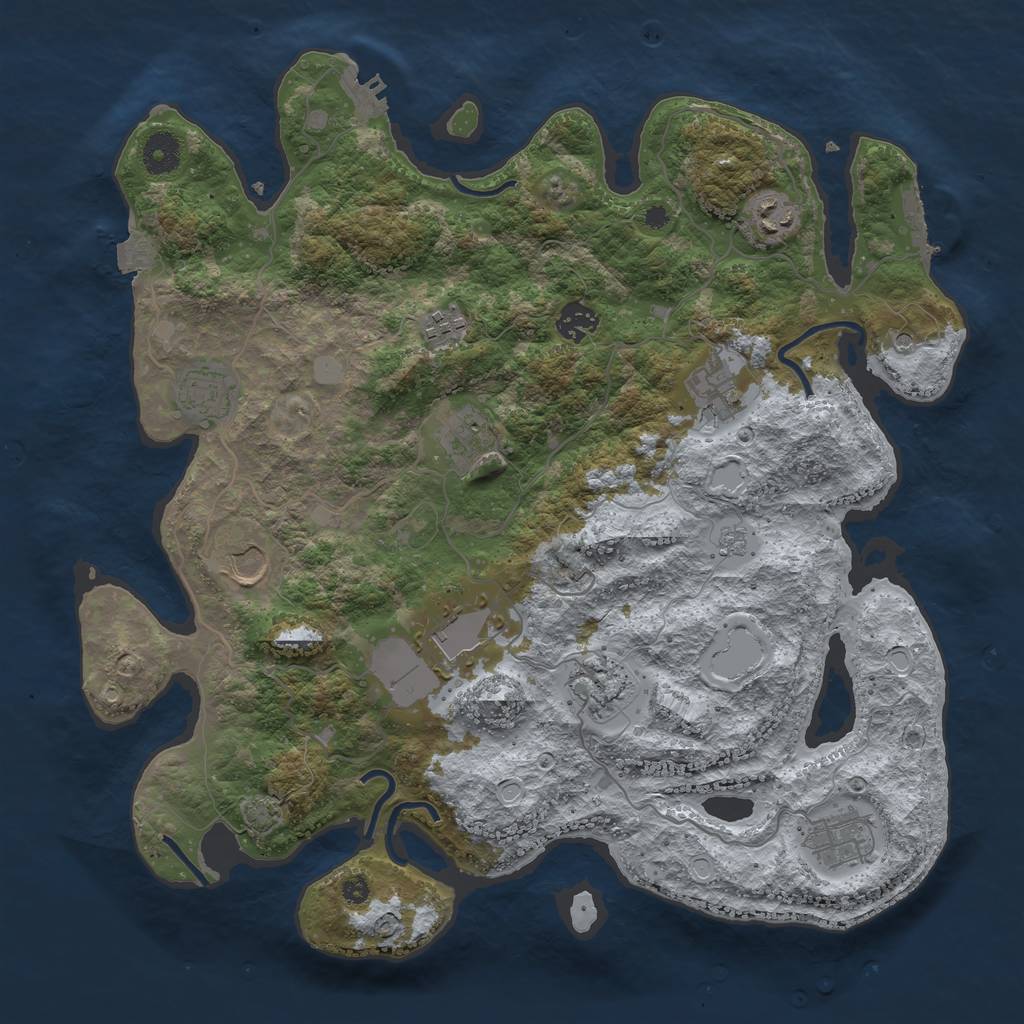 Rust Map: Procedural Map, Size: 3850, Seed: 55445219, 18 Monuments