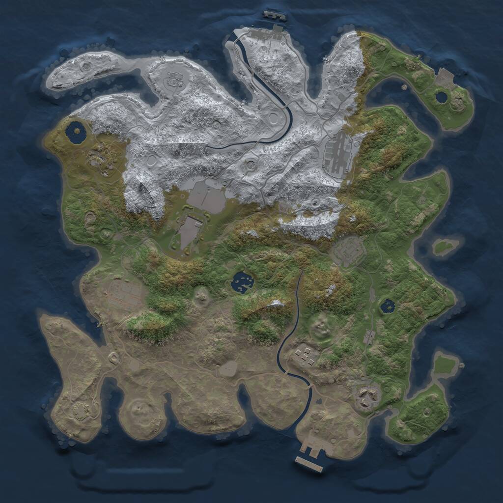 Rust Map: Procedural Map, Size: 3550, Seed: 24853015, 14 Monuments