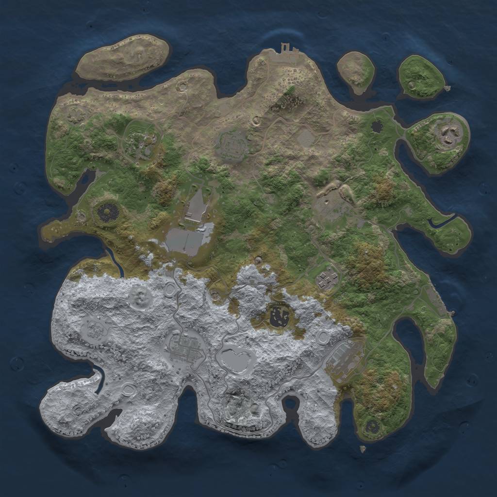 Rust Map: Procedural Map, Size: 3650, Seed: 39738338, 17 Monuments