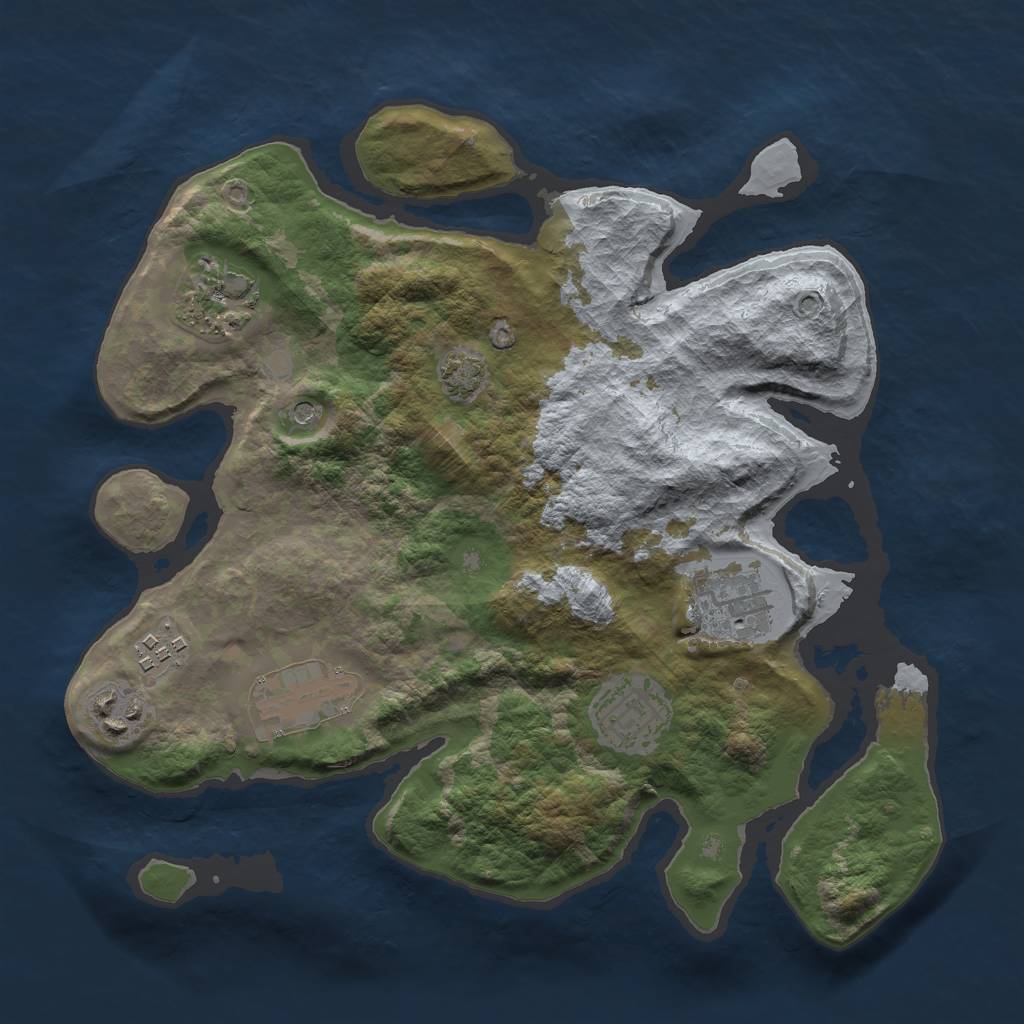 Rust Map: Barren, Size: 3000, Seed: 447565279, 10 Monuments