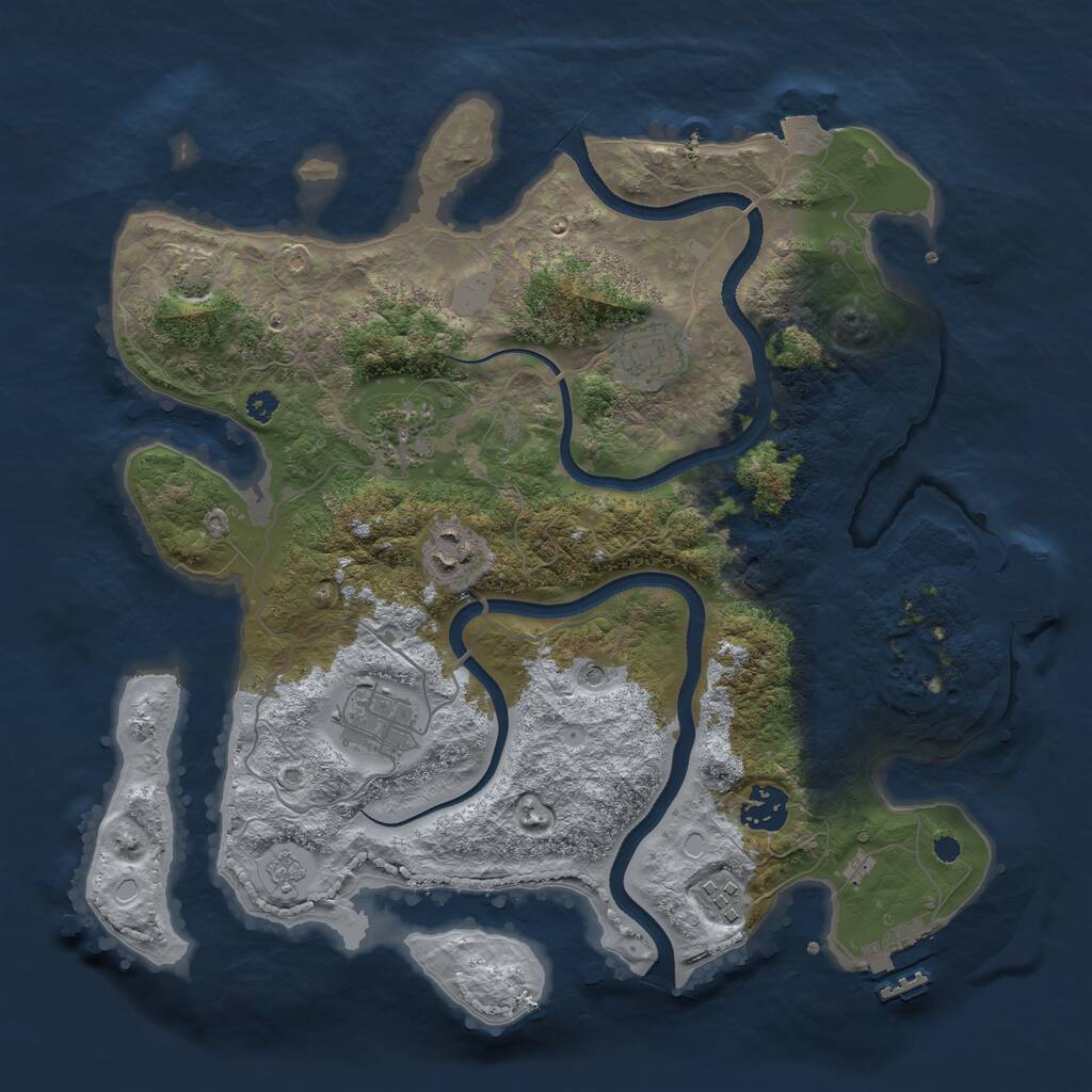 Rust Map: Procedural Map, Size: 3450, Seed: 58602525, 12 Monuments