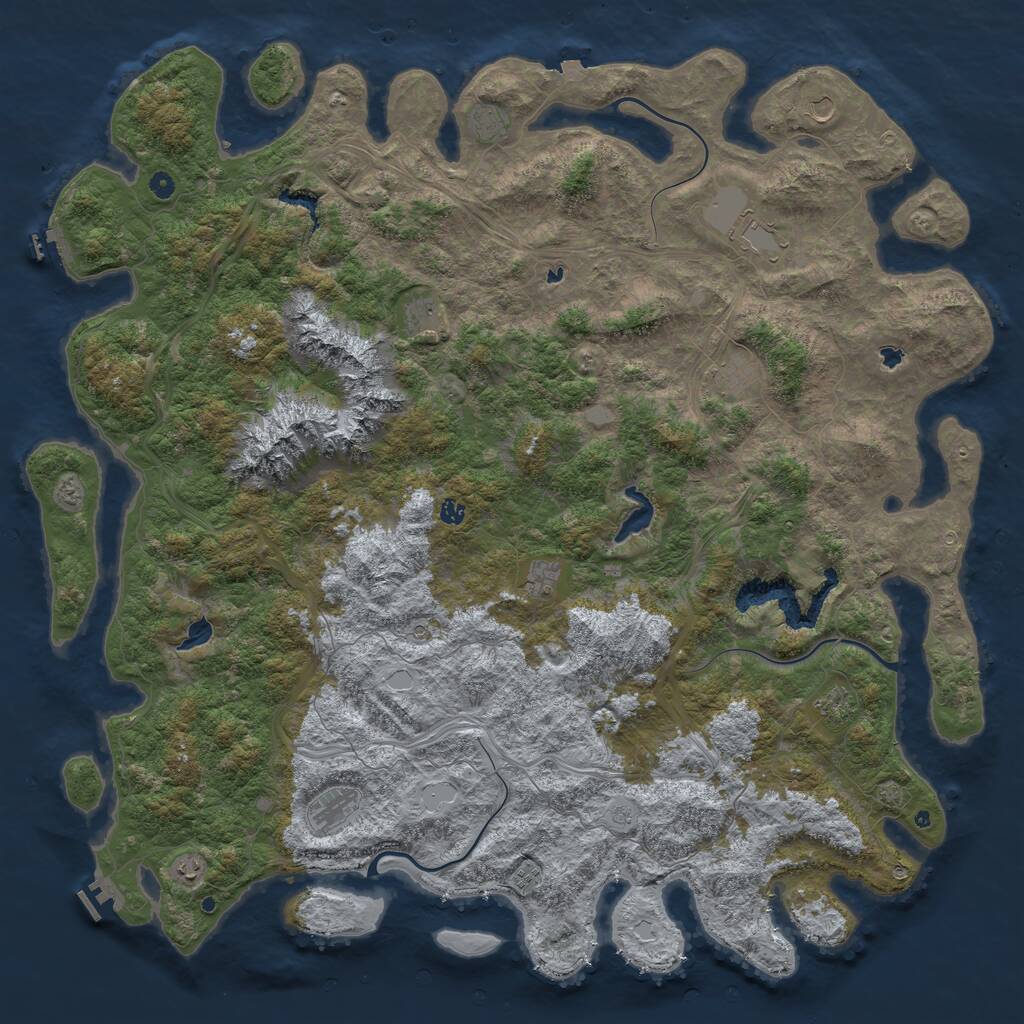 Rust Map: Procedural Map, Size: 6000, Seed: 1304391673, 17 Monuments