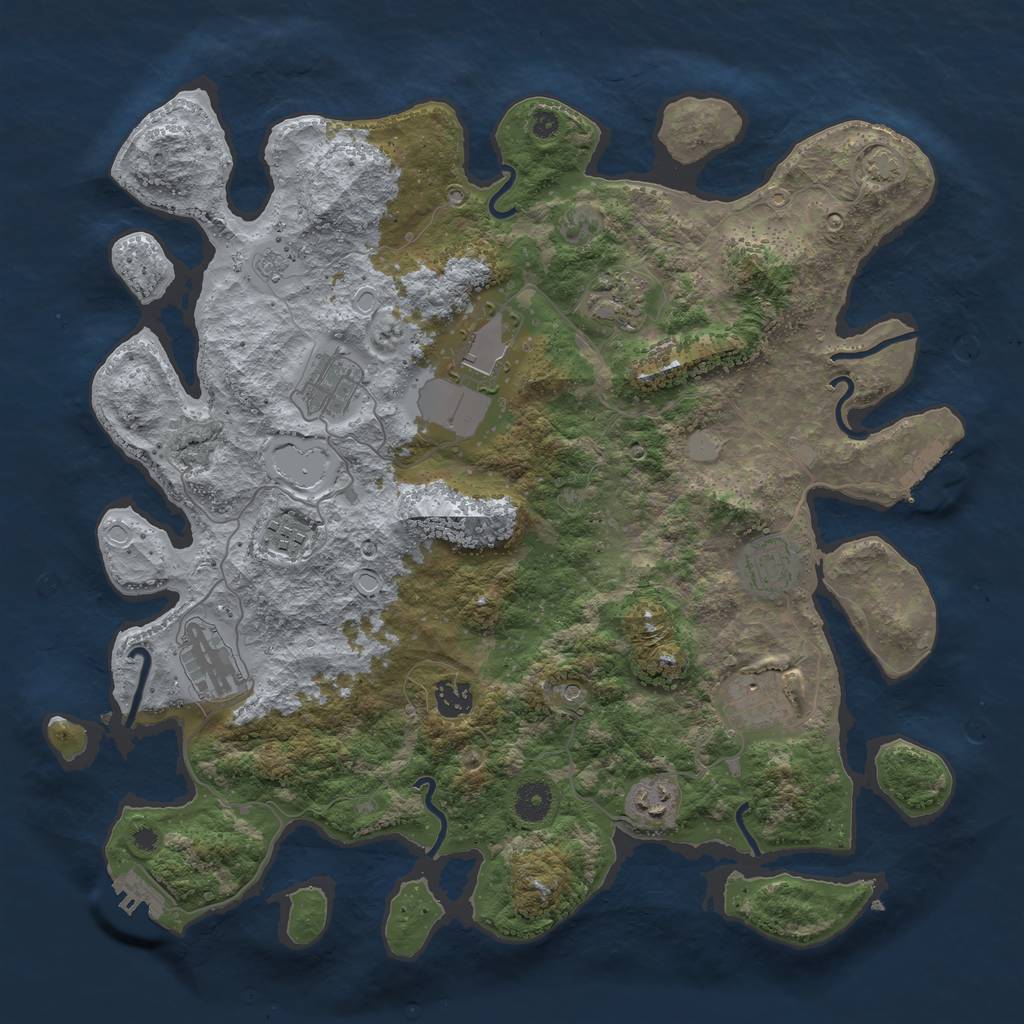 Rust Map: Procedural Map, Size: 3950, Seed: 65431175, 17 Monuments