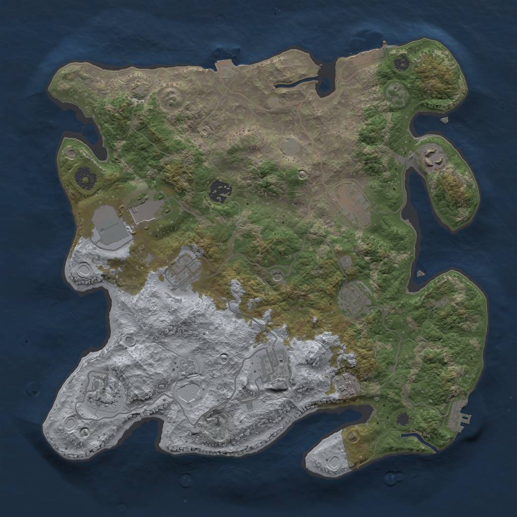 Rust Map: Procedural Map, Size: 3500, Seed: 654983123, 17 Monuments