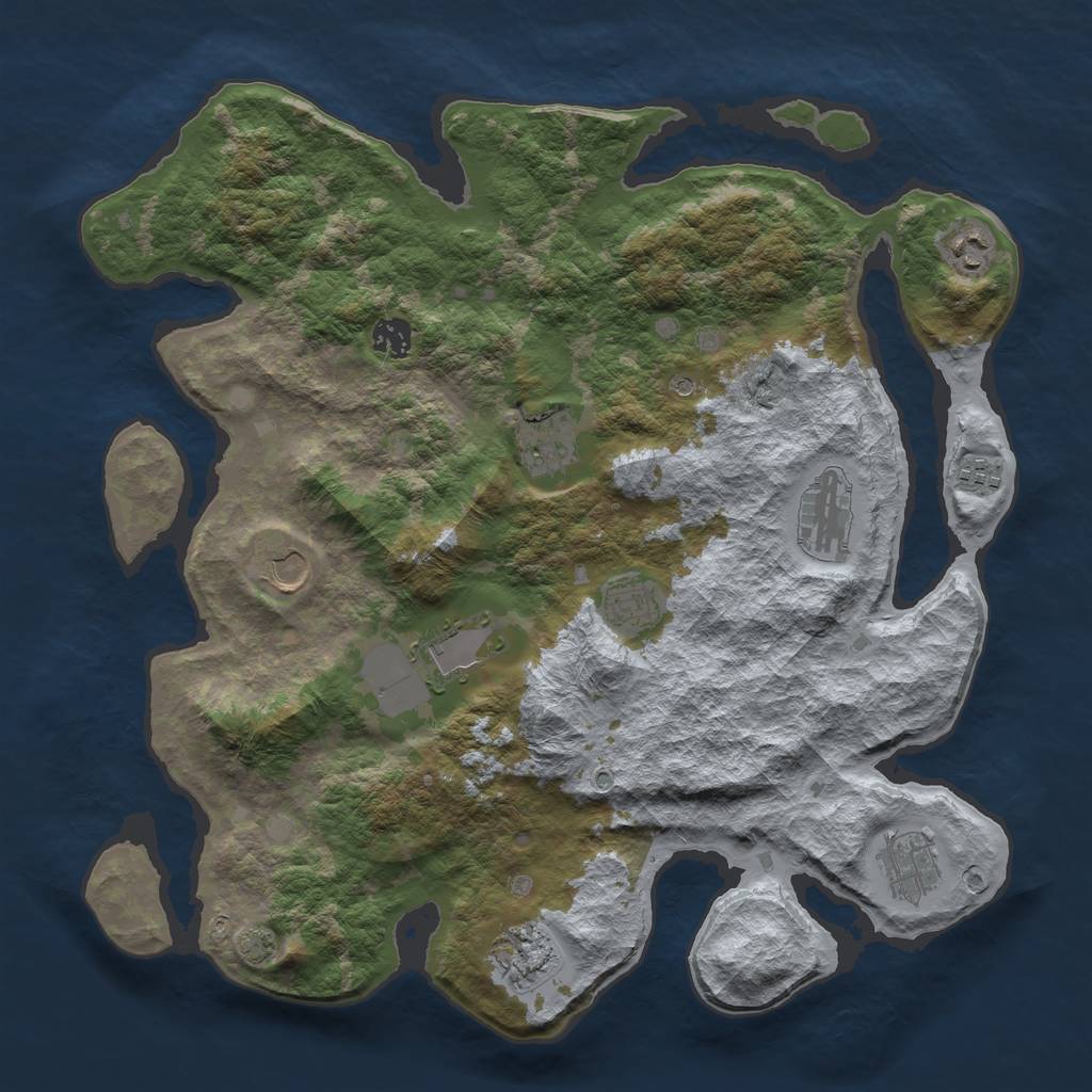 Rust Map: Barren, Size: 4000, Seed: 509, 14 Monuments