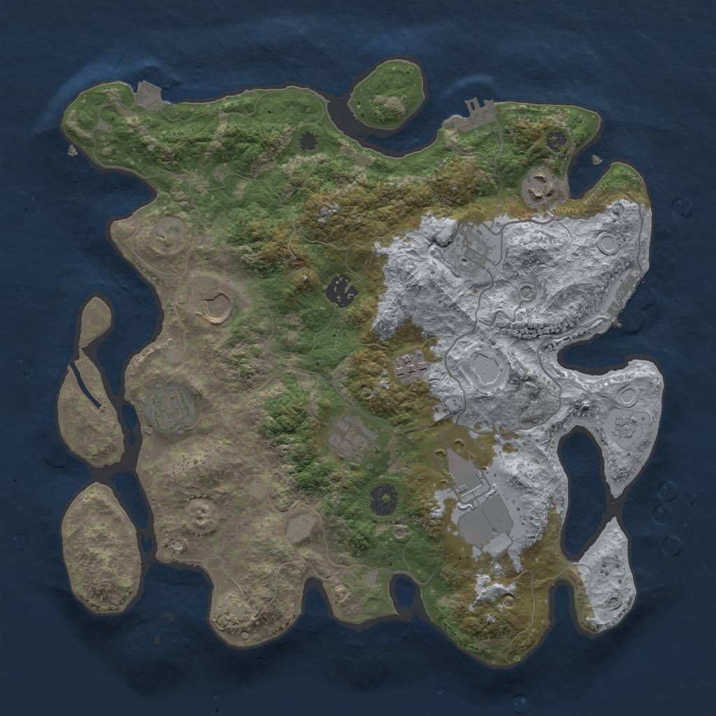 Rust Map: Procedural Map, Size: 3500, Seed: 60511371, 16 Monuments