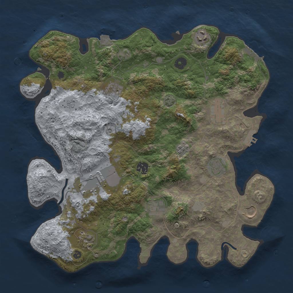 Rust Map: Procedural Map, Size: 3700, Seed: 83220471, 18 Monuments