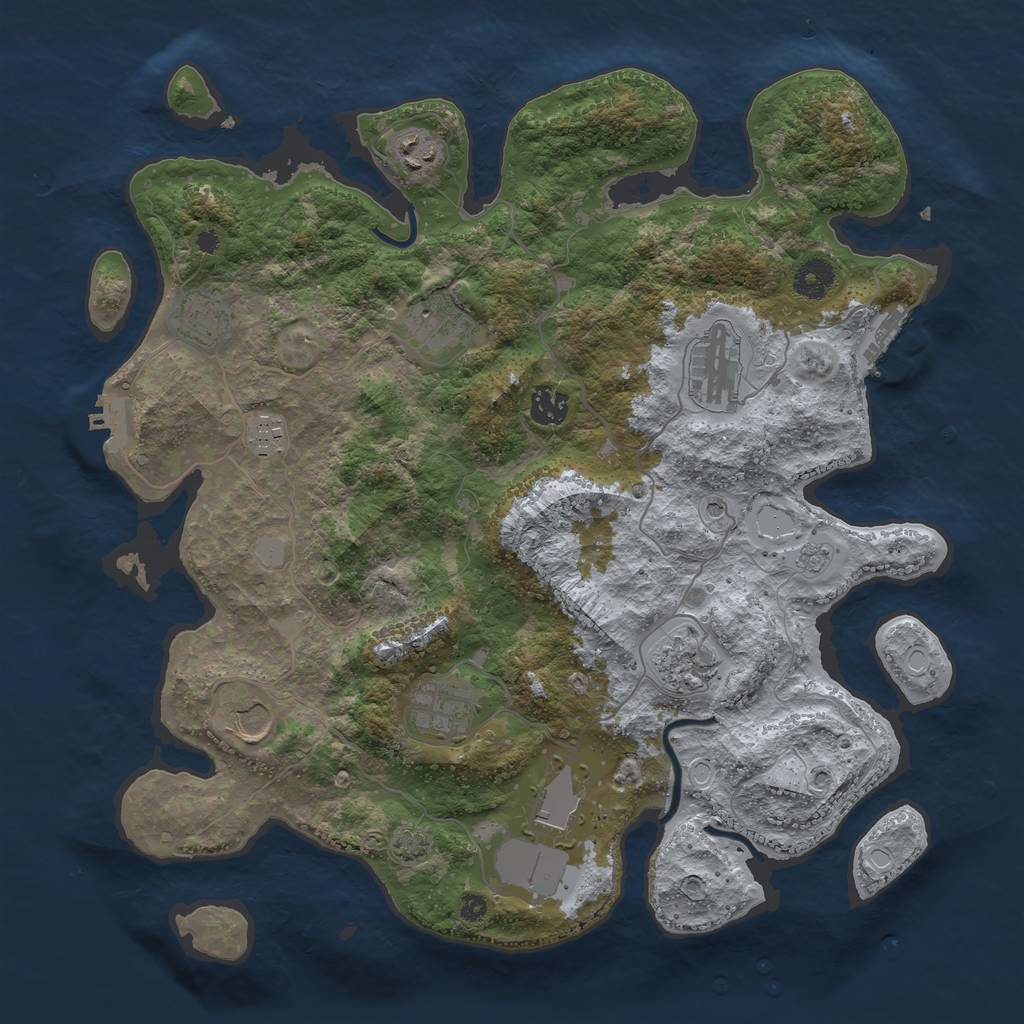Rust Map: Procedural Map, Size: 3850, Seed: 36991808, 18 Monuments