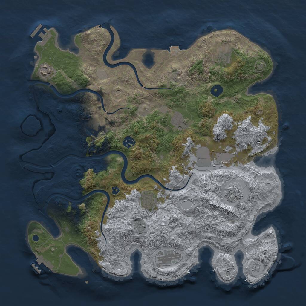 Rust Map: Procedural Map, Size: 3900, Seed: 33686348, 16 Monuments