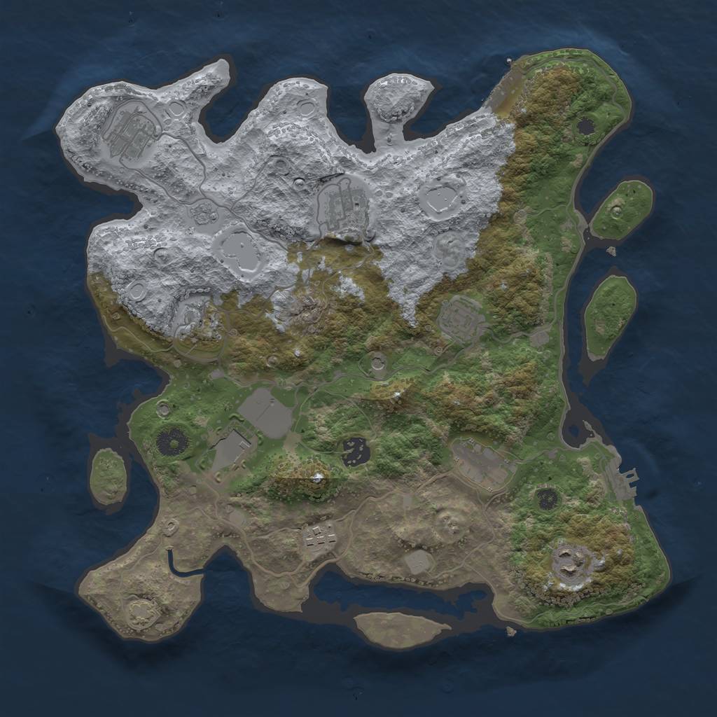 Rust Map: Procedural Map, Size: 3600, Seed: 75771096, 17 Monuments