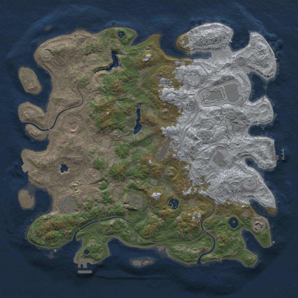 Rust Map: Procedural Map, Size: 4400, Seed: 83504054, 16 Monuments