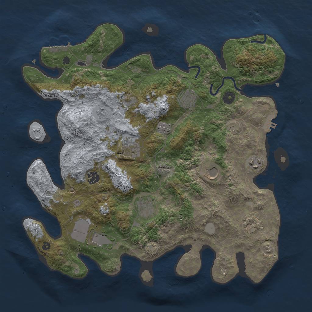 Rust Map: Procedural Map, Size: 3750, Seed: 319584469, 17 Monuments