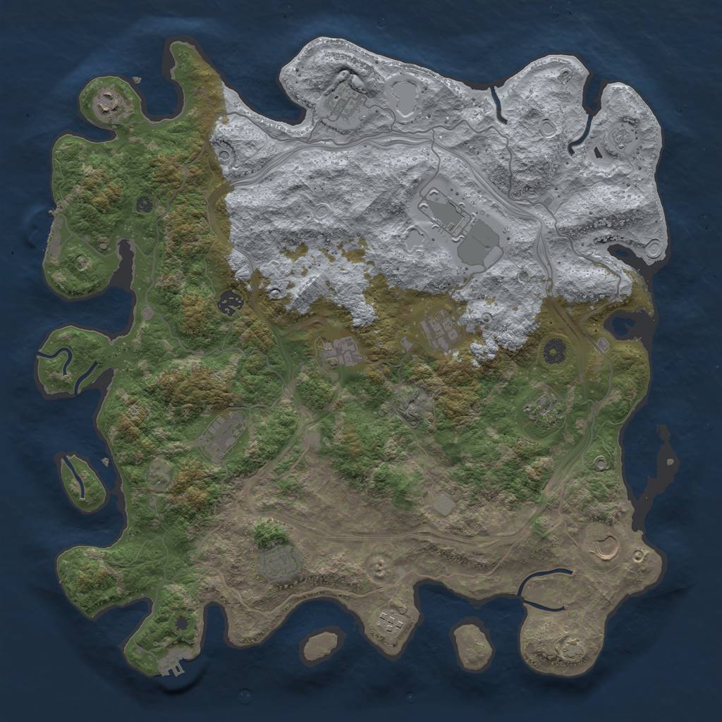 Rust Map: Procedural Map, Size: 4400, Seed: 53016340, 19 Monuments