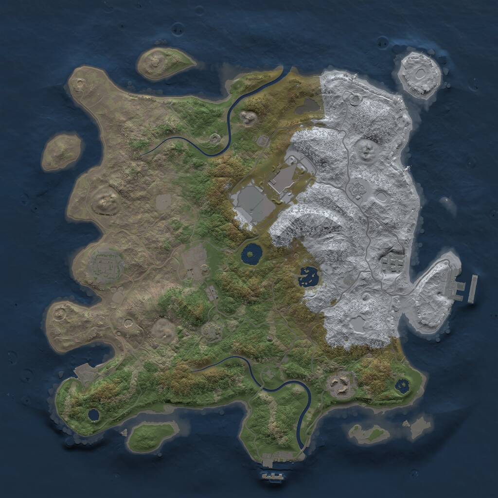 Rust Map: Procedural Map, Size: 3550, Seed: 55280291, 12 Monuments