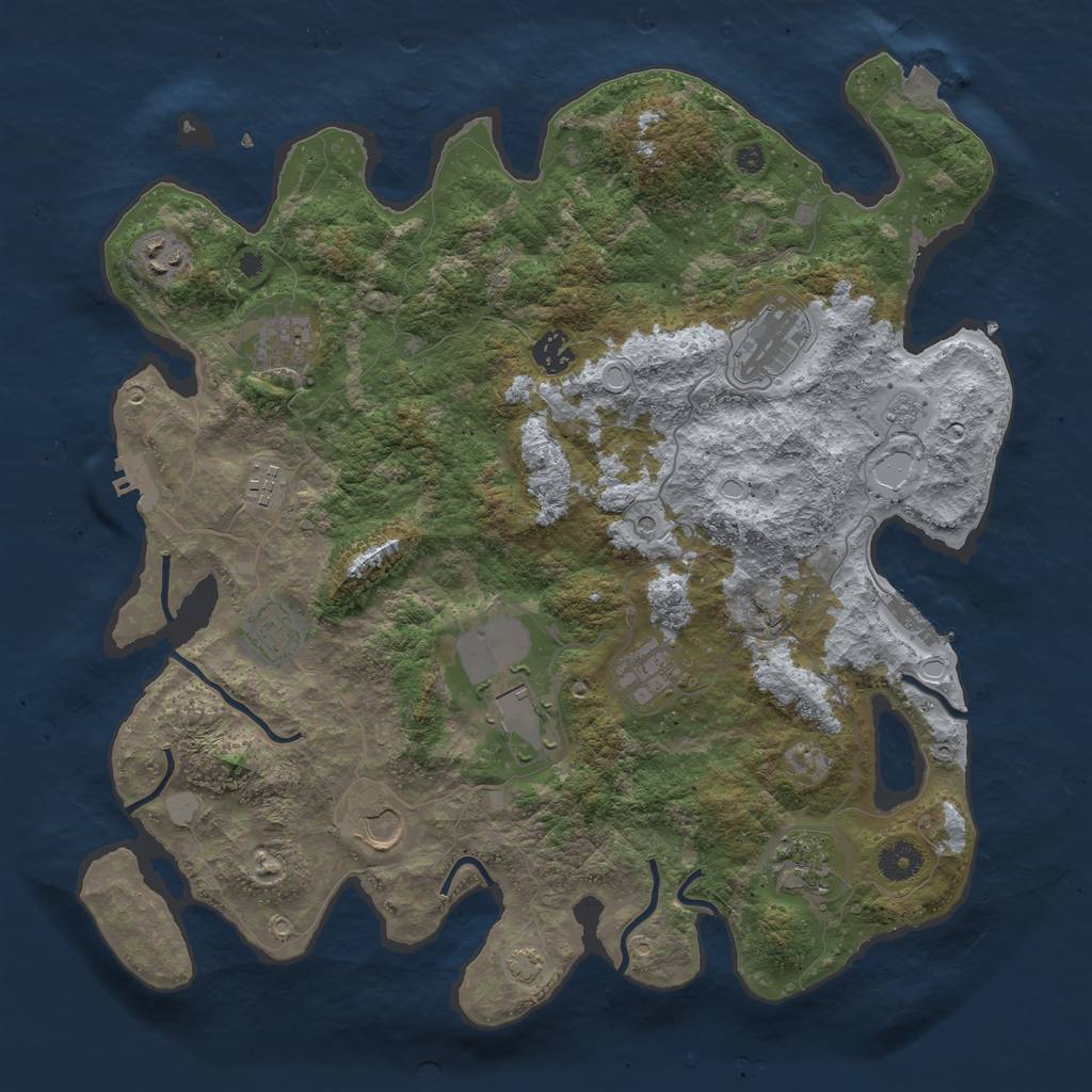 Rust Map: Procedural Map, Size: 3950, Seed: 39142570, 18 Monuments