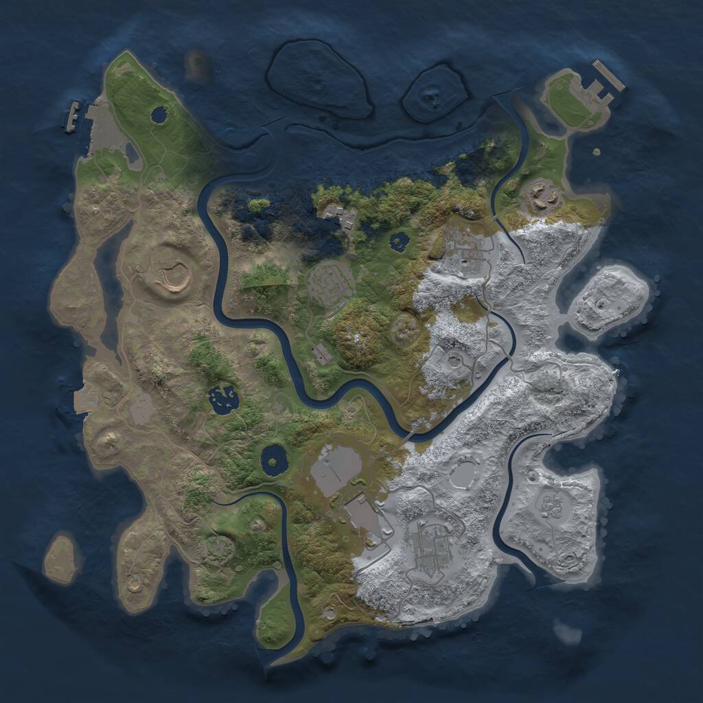 Rust Map: Procedural Map, Size: 3550, Seed: 86048855, 14 Monuments