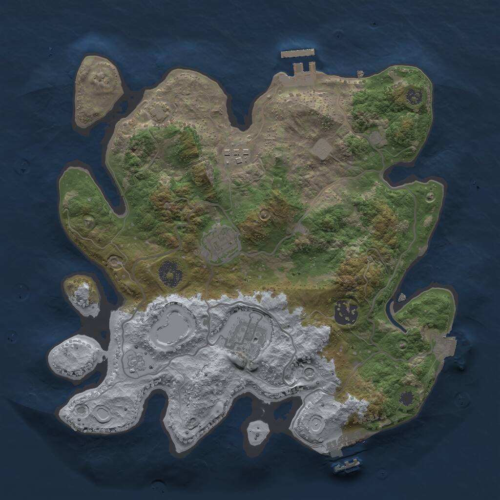 Rust Map: Procedural Map, Size: 3000, Seed: 3843347, 10 Monuments