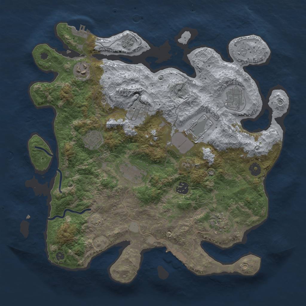 Rust Map: Procedural Map, Size: 3650, Seed: 54736401, 17 Monuments