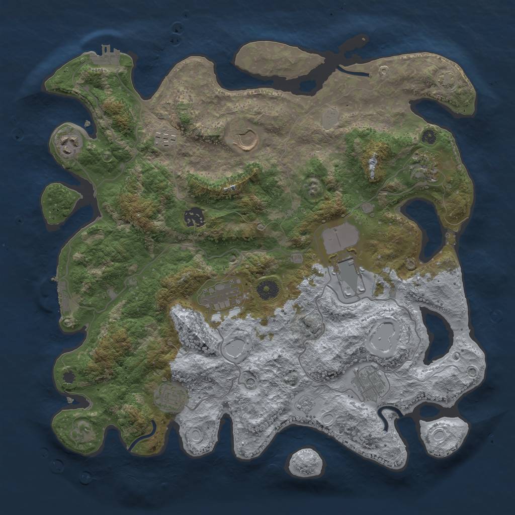 Rust Map: Procedural Map, Size: 3750, Seed: 36705594, 17 Monuments