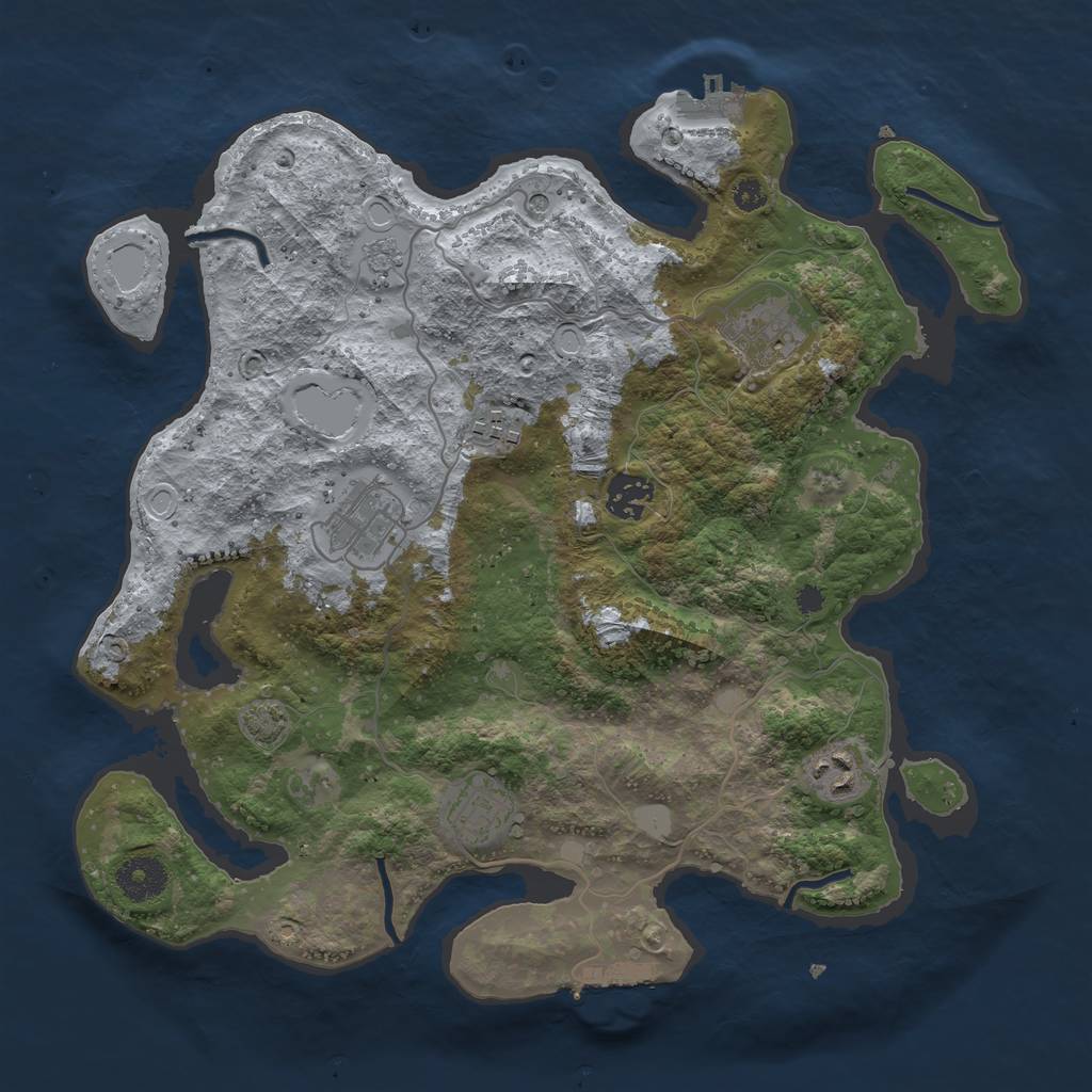 Rust Map: Procedural Map, Size: 3450, Seed: 68198644, 14 Monuments