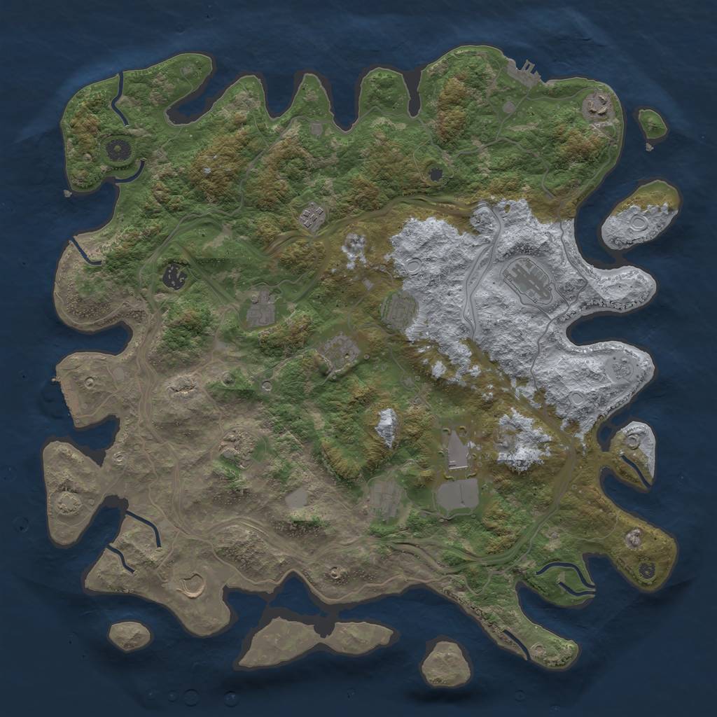 Rust Map: Procedural Map, Size: 4500, Seed: 1825385838, 19 Monuments