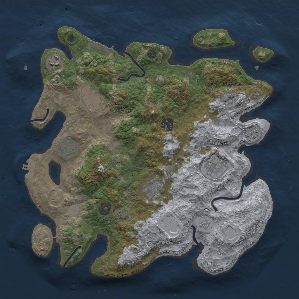 Rust Map: Procedural Map, Size: 3450, Seed: 43580145, 15 Monuments