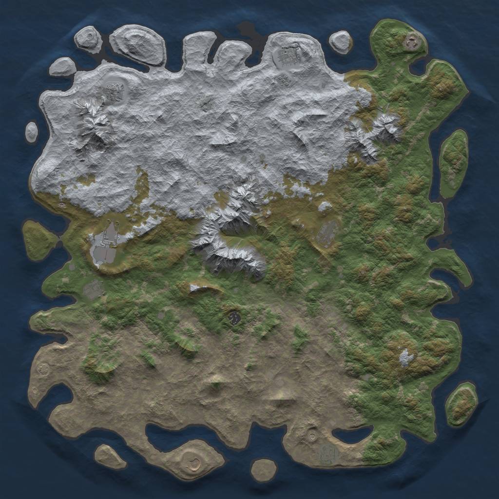 Rust Map: Barren, Size: 6000, Seed: 23056000, 14 Monuments