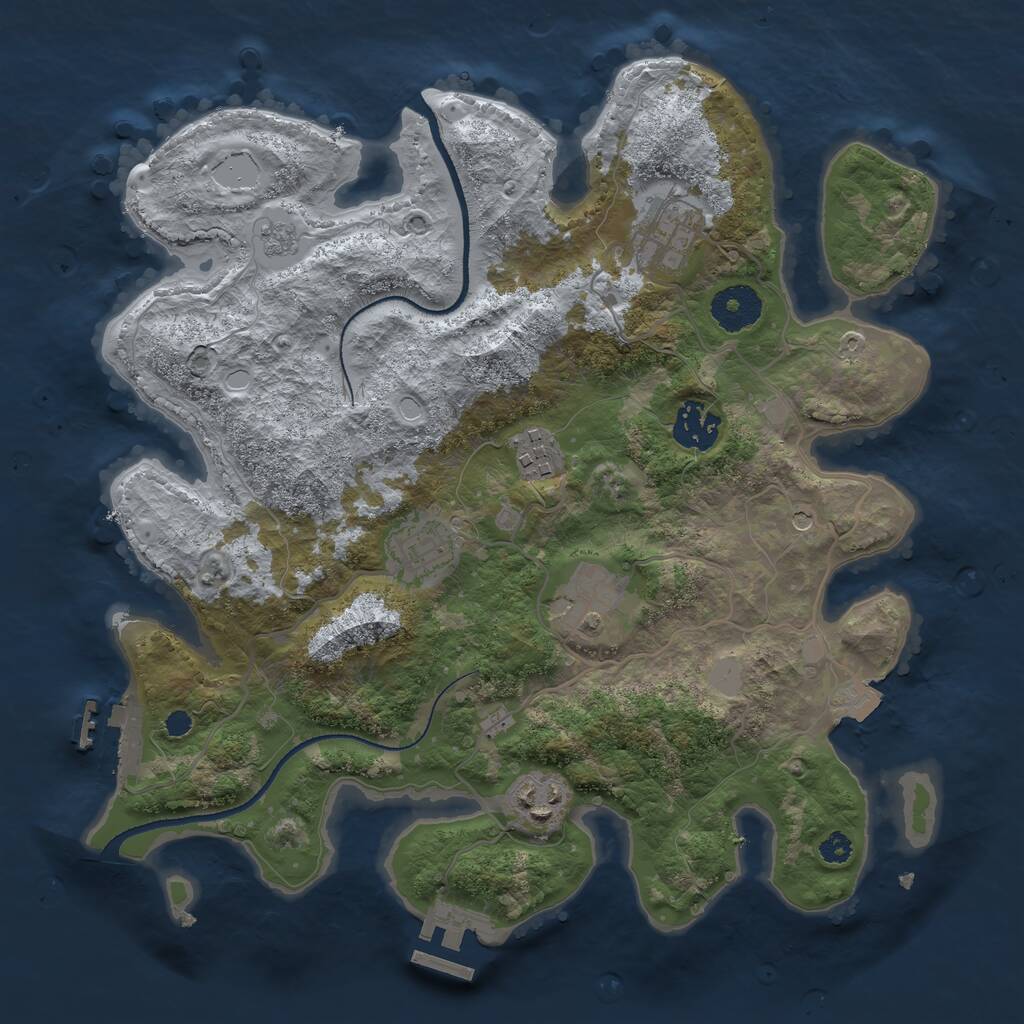 Rust Map: Procedural Map, Size: 3250, Seed: 1835721255, 11 Monuments