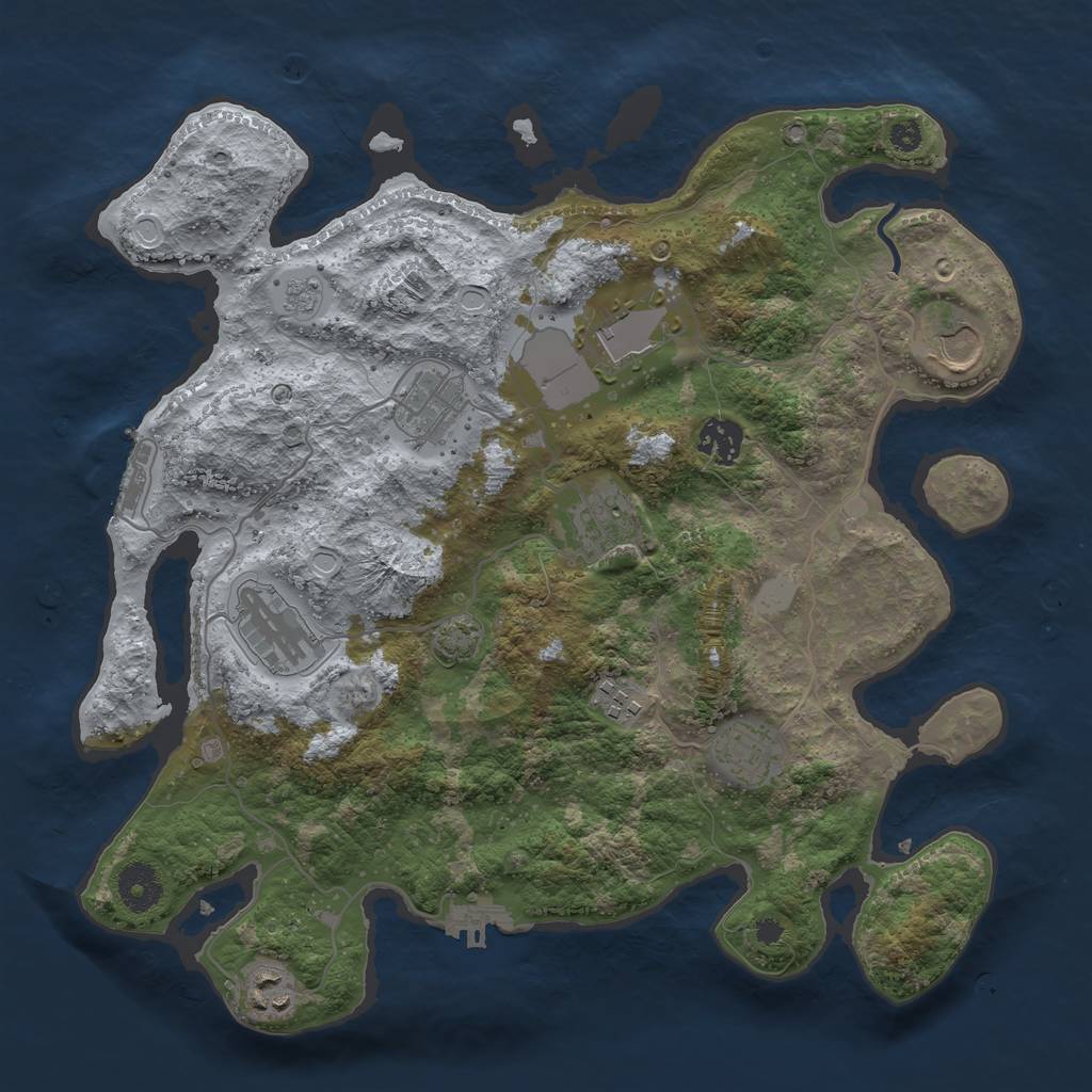 Rust Map: Procedural Map, Size: 3550, Seed: 27525228, 16 Monuments