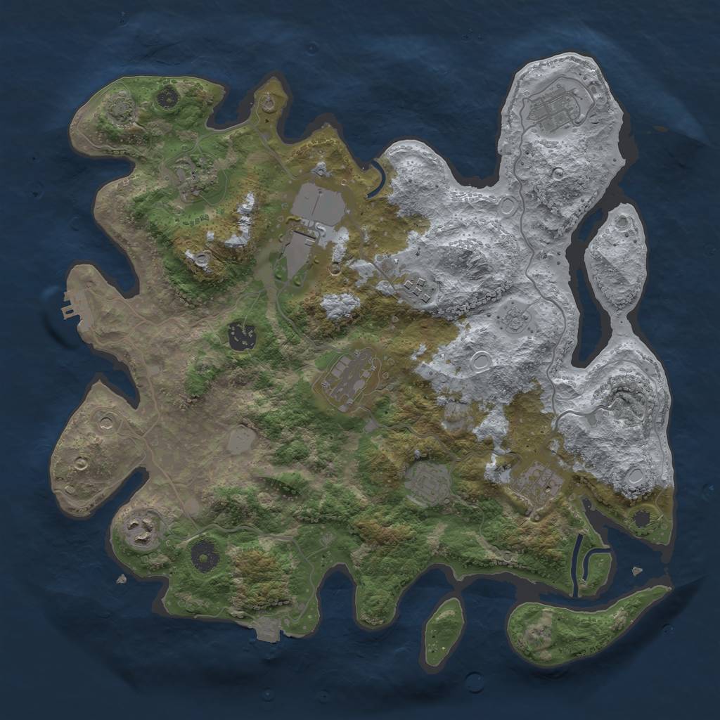 Rust Map: Procedural Map, Size: 3650, Seed: 34832491, 16 Monuments