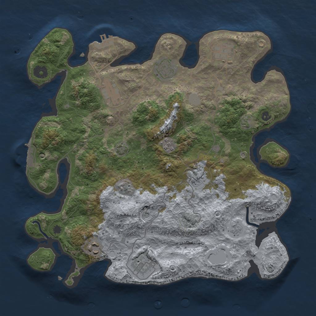 Rust Map: Procedural Map, Size: 3450, Seed: 75743291, 15 Monuments
