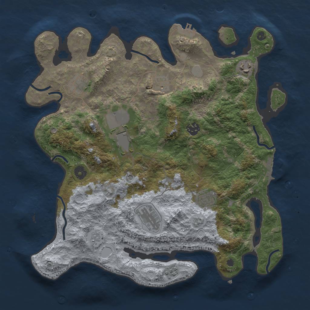Rust Map: Procedural Map, Size: 3600, Seed: 27550153, 16 Monuments