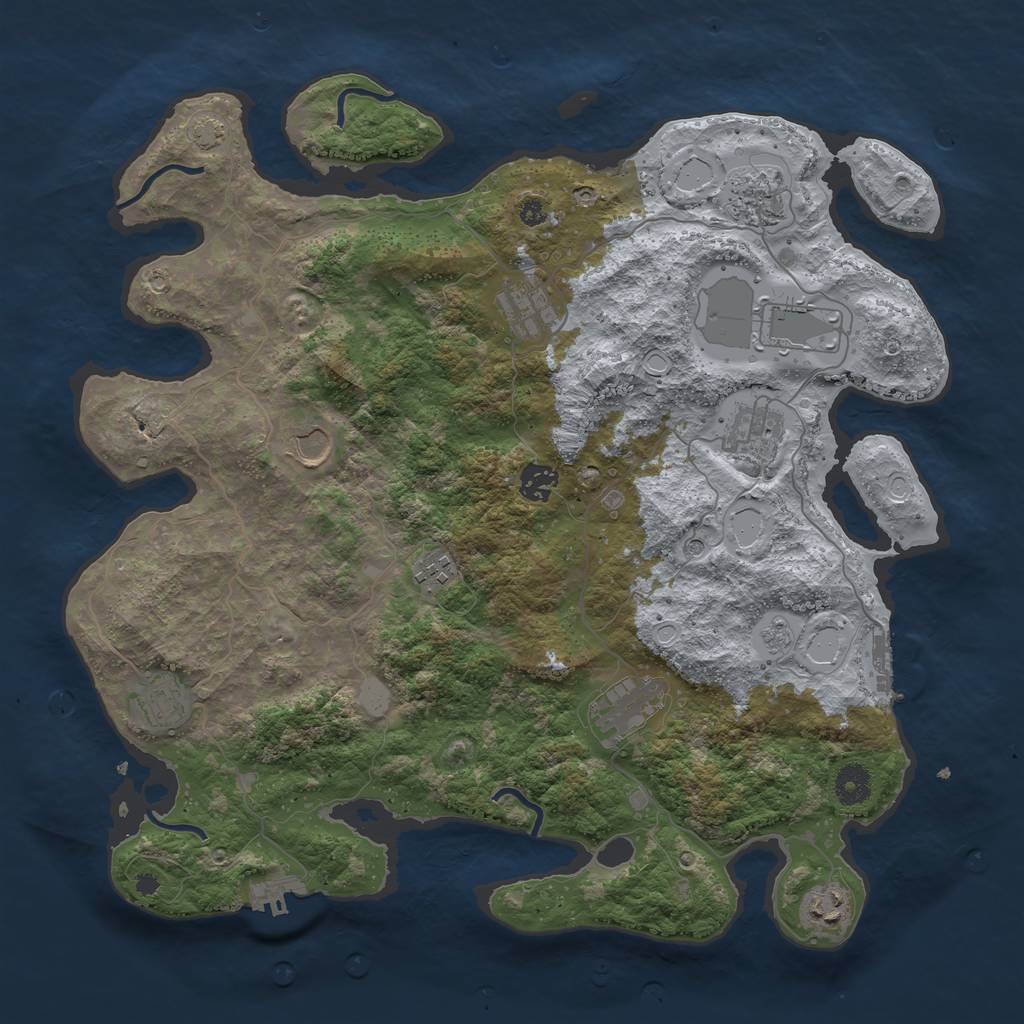 Rust Map: Procedural Map, Size: 3950, Seed: 97953833, 18 Monuments