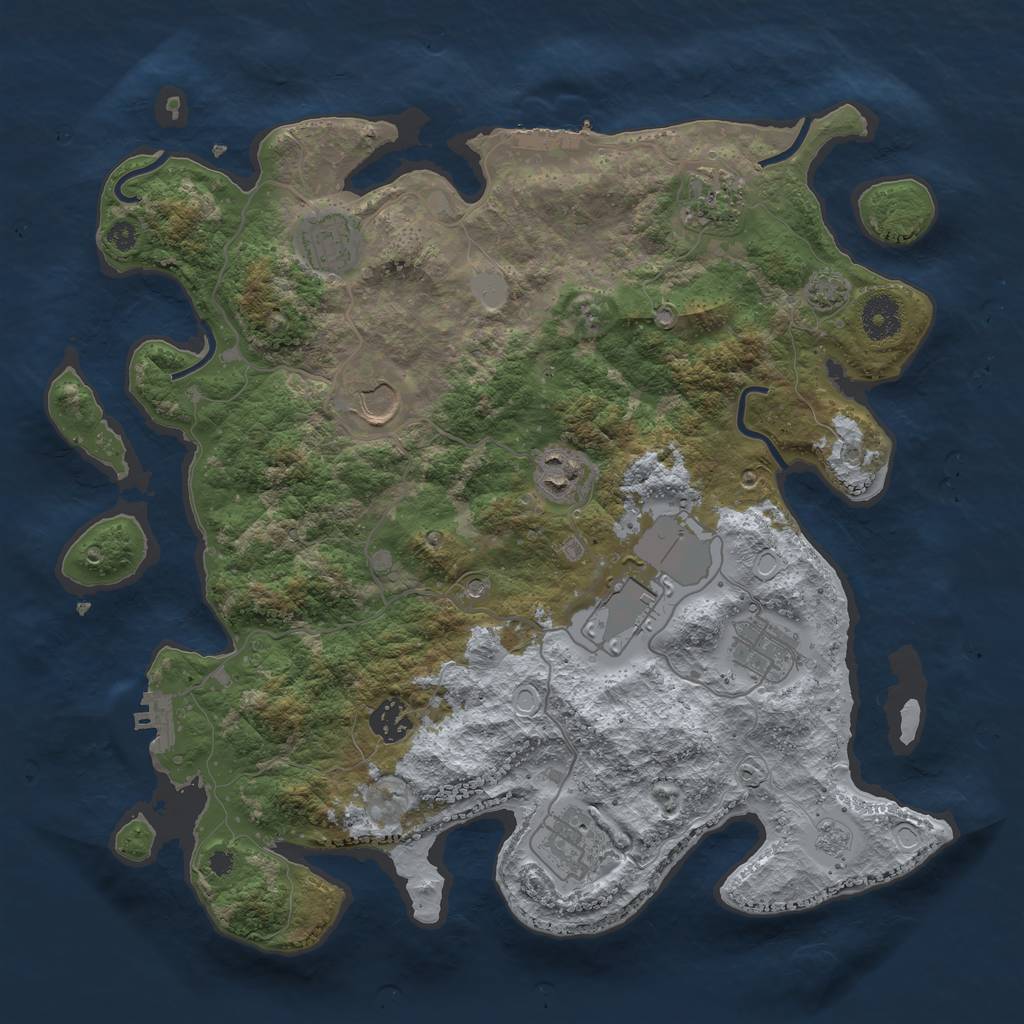 Rust Map: Procedural Map, Size: 3650, Seed: 72785256, 16 Monuments