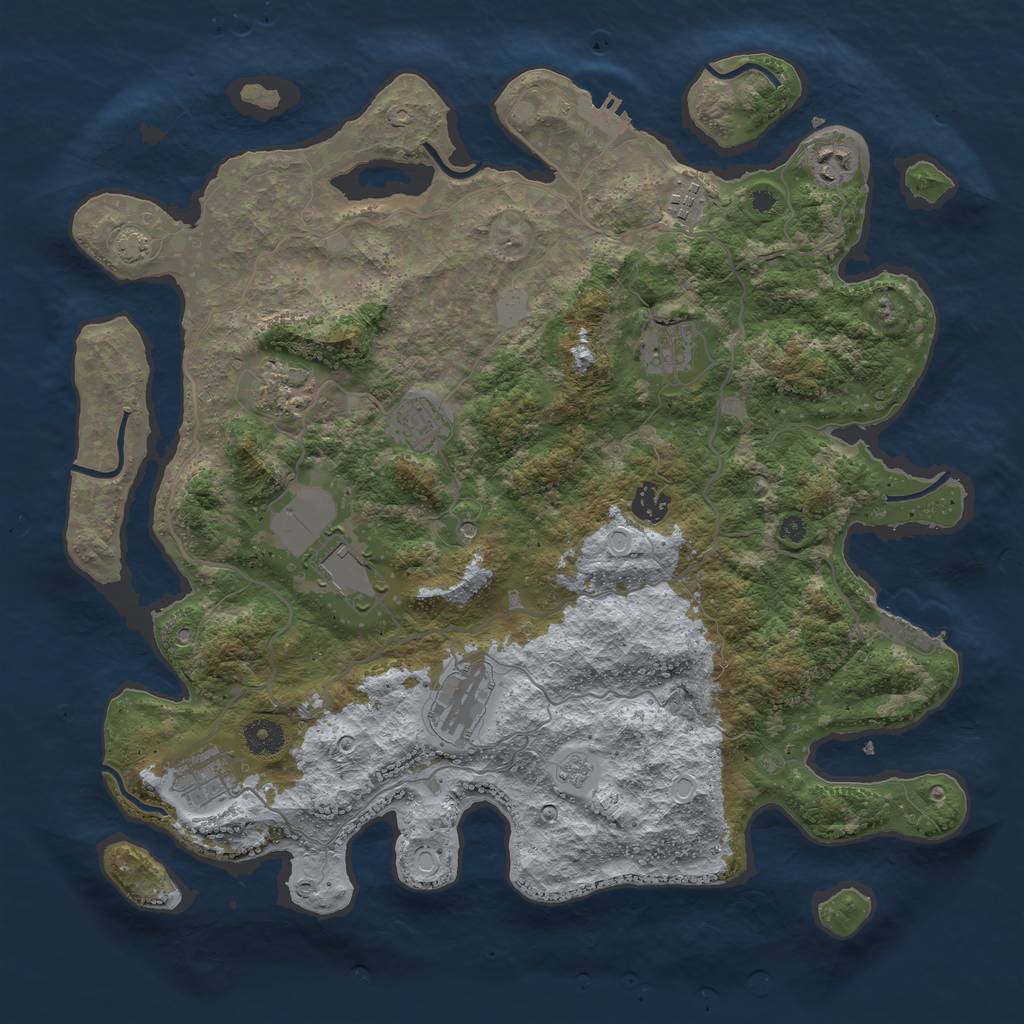 Rust Map: Procedural Map, Size: 4000, Seed: 1436854, 17 Monuments
