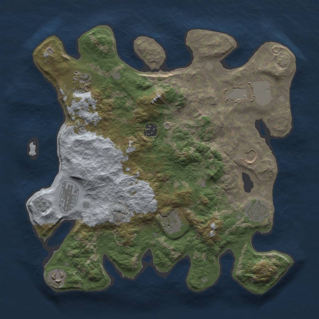 Rust Map: Barren, Size: 3500, Seed: 77644, 13 Monuments