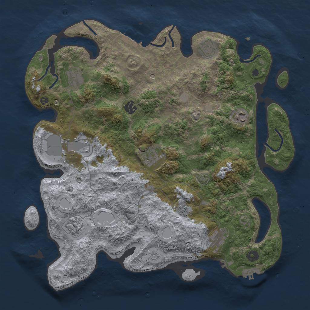 Rust Map: Procedural Map, Size: 3850, Seed: 65412919, 17 Monuments